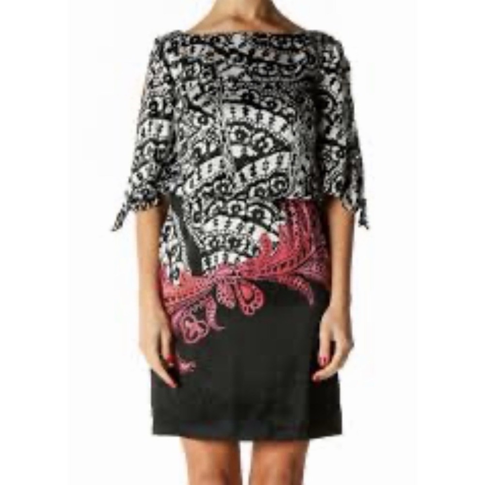 White House Black Market WHBM Geometric Silk Cocktail Blouson Dress Size Large